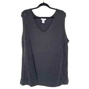 Avenue Black Sparkle Metallic Sleeveless V-Neck Top Plus Size 30/32 Party Glam